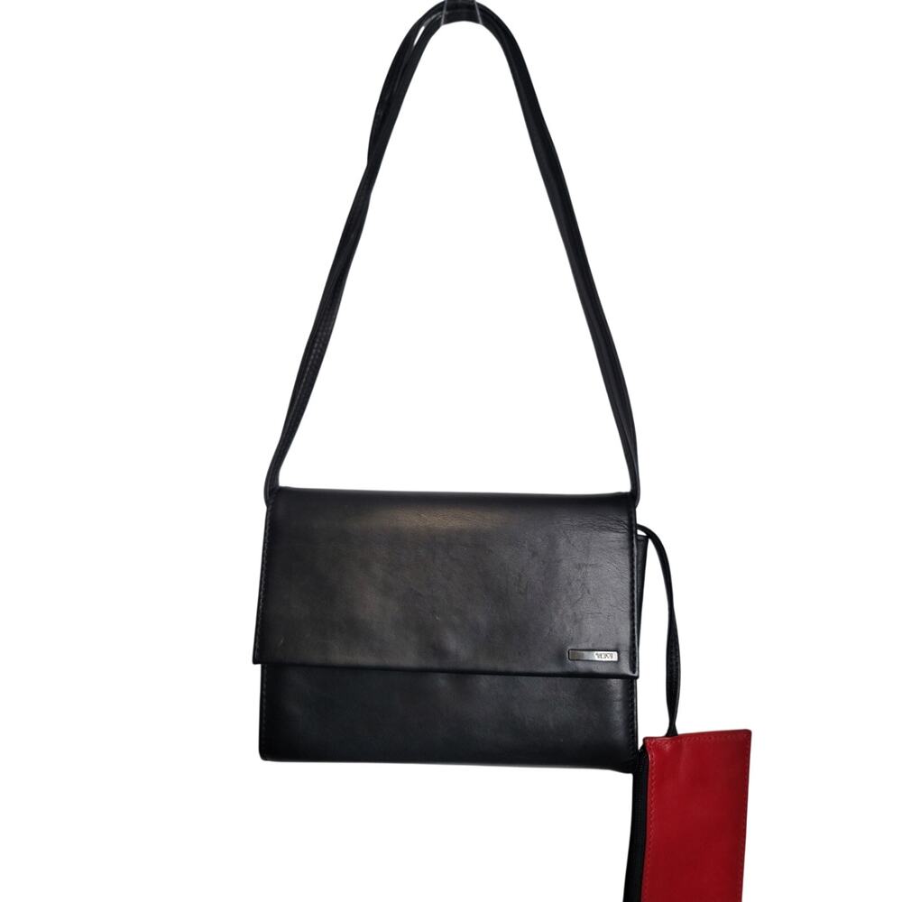 TUMI Rare Santa Monica Black Leather Flap Crossbody Set w/ Red Pouch